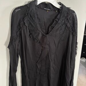 Elie Tahari Charcoal Ruffled Blouse